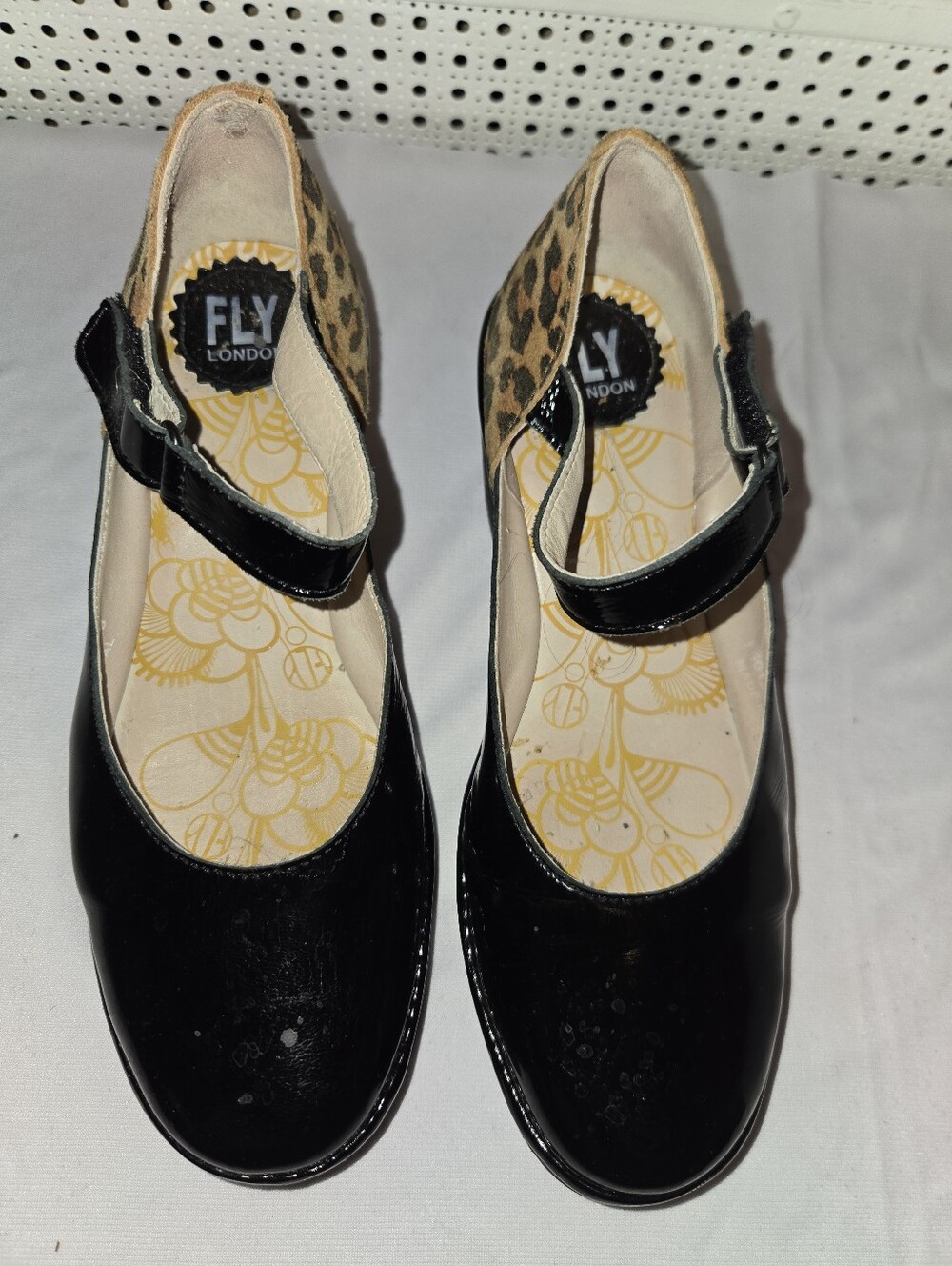 Fly London Black Patent Wedge Mary Jane with Leopard Back - Picture 4 of 6